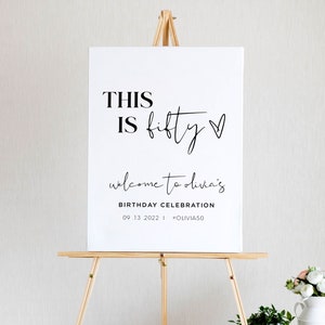 Fifty Birthday Welcome Poster, 50th Birthday Decor Welcome, Fifty and Fabulous Party Decor, Modern 50th Birthday Welcome Sign Elegant DIY image 3