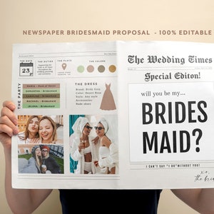 Bridesmaid Proposal Newspaper Bouquet, Bridesmaid Newspaper Flower Wrap, Newspaper Bridesmaid Proposal Card template. Maid of Honor Proposal