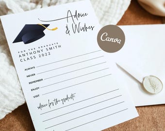 Graduation Advice and Wishes Card Template, Wishes for the Graduate, Advice For The Graduate, College Graduation, Words of Wisdom Graduation