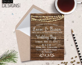 Rustic Wedding Invitation Printable, Country Wedding Invitation, Woodland Wedding Invitation, Printable Wedding, Digital File, Fairy Lights