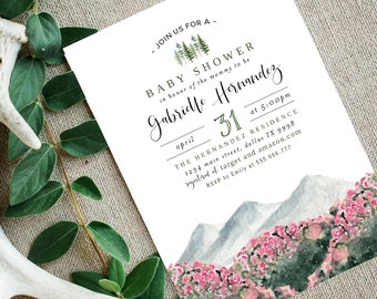 Forest Baby Shower Invitation, Pine Trees Invitation Template, Editable Baby Shower Invitation Printable, TEMPLETT