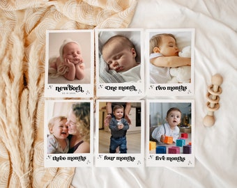 First Birthday Photo Banner Template, Editable Baby's 1st Year Monthly Milestone Cards, Printable Modern Photo Garland, Instant Download