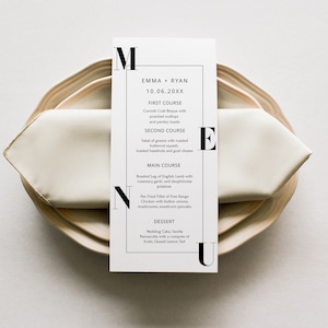 Minimalist Wedding Menu Template, Modern Script Wedding Dinner Menu, Printable, Menu Digital Download, Reception Dinner Menu Editable, DIY