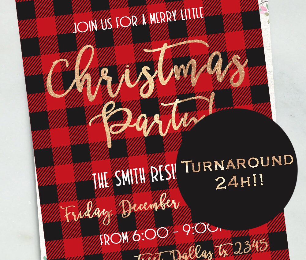 Buffalo Plaid Christmas Party Invitation Flannel and frost | Etsy