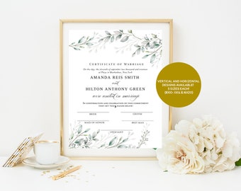 Greenery Marriage Certificate, Marriage Certificate Floral, Greenery Wedding Keepsake, Modern Marriage Certificate, Greenery Wedding Decor