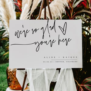 Ellia / Estamos tan contentos de que estuvieras, señalización de boda editable, plantilla moderna de letrero de bienvenida de boda, letreros de boda minimalistas, boda simple