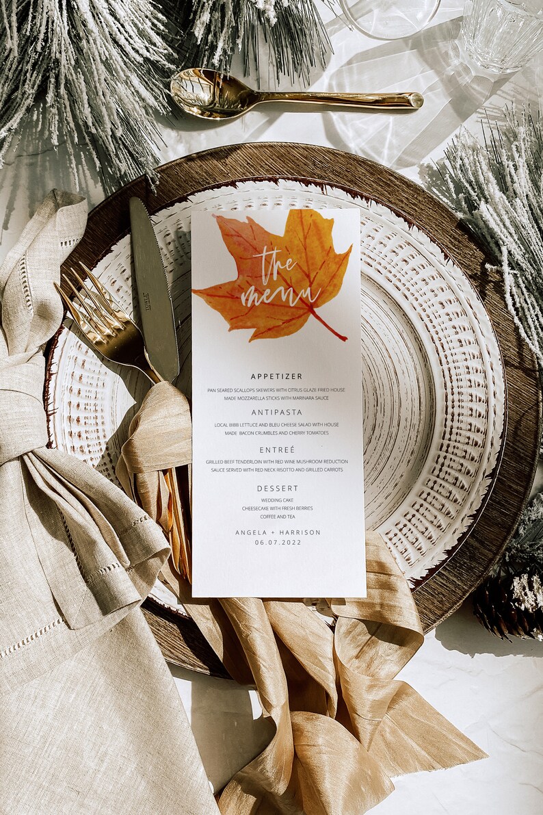 Fall Wedding Menu Template Autumn Wedding Table Decorations Etsy