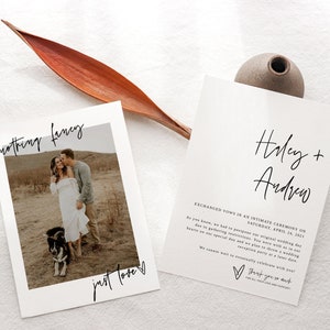 Foto Huwelijksaankondiging, Nothing Fancy Just Love, Privé huwelijksuitnodiging, Foto Elopement Aankondiging, Minimalistische Elopement Card