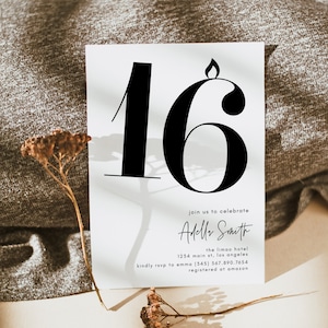 Modern Sixteen Birthday Invitation Template, Sweet Sixteen Birthday Invitation Girl, 16th Birthday Invite Text, Editable Template DIY