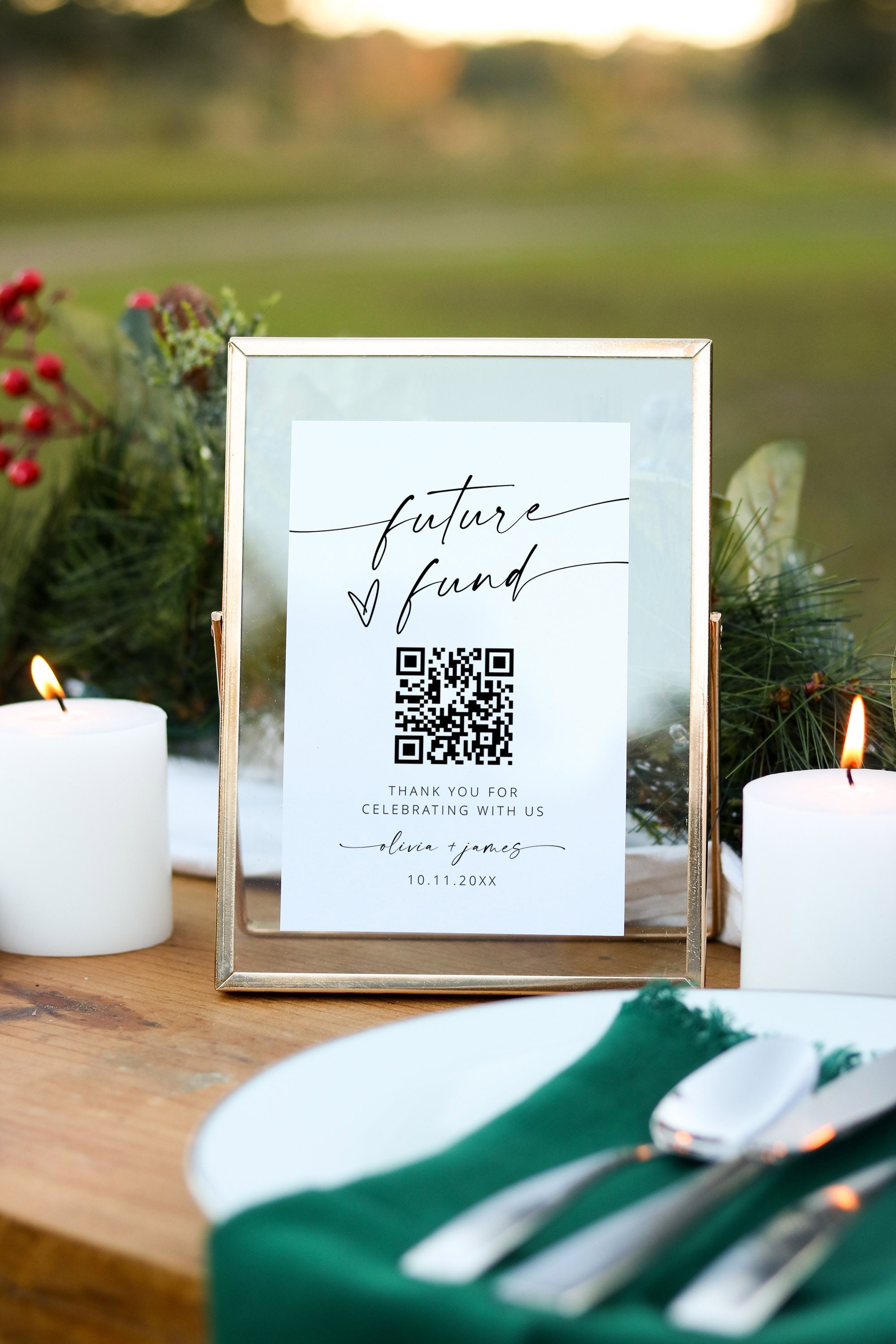 Fundo de Lua de Mel para Casamento, Placa de QR Code para Fundo Futuro, Código QR para Casamento Venmo, Presente de Casamento em Dinheiro para Poço dos Desejos, Placa de QR Code para Formatura | MIA