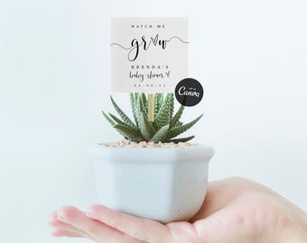 Watch Me Grow Tags, Minimalist Baby Shower Favor Tags, Plant Favor, Succulent Tags, Editable Favor Tags, Modern Baby Shower Tags, Canva