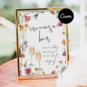 Wildflower Mimosa Bar Sign, Printable Mimosa Bar Sign, Floral Mimosa Bar Sign, Floral Momosa Bar Sign & Juice Tags, Momosa Bar DIY Canva