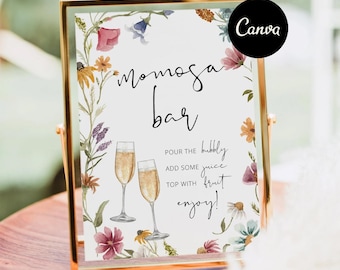 Wildflower Mimosa Bar Sign, Printable Mimosa Bar Sign, Floral Mimosa Bar Sign, Floral Momosa Bar Sign & Juice Tags, Momosa Bar DIY Canva
