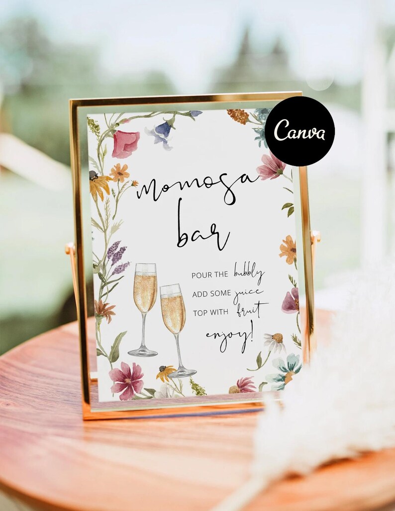 Wildflower Mimosa Bar Sign, Printable Mimosa Bar Sign, Floral Mimosa Bar Sign, Floral Momosa Bar Sign & Juice Tags, Momosa Bar DIY Canva