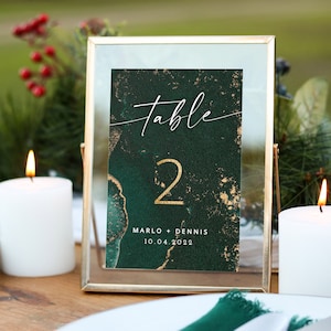 Numéros de table de mariage émeraude, numéros de table de mariage aquarelle vert jade modifiables, signe de numéros de table de mariage vert chasseur, bricolage
