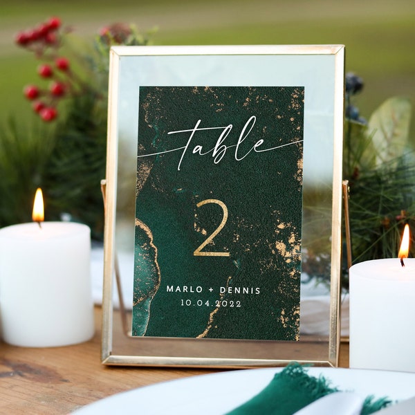 Emerald Wedding Table Numbers, Jade Green Watercolor Wedding Table Numbers Editable, Hunter Green Wedding Table Numbers Sign, DIY