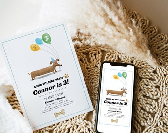 Dog Birthday Party Invitation Template, Dog Birthday Invitation, Editable Printable Puppy Invite, Puppy Birthday Invitation, Let's paw-ty