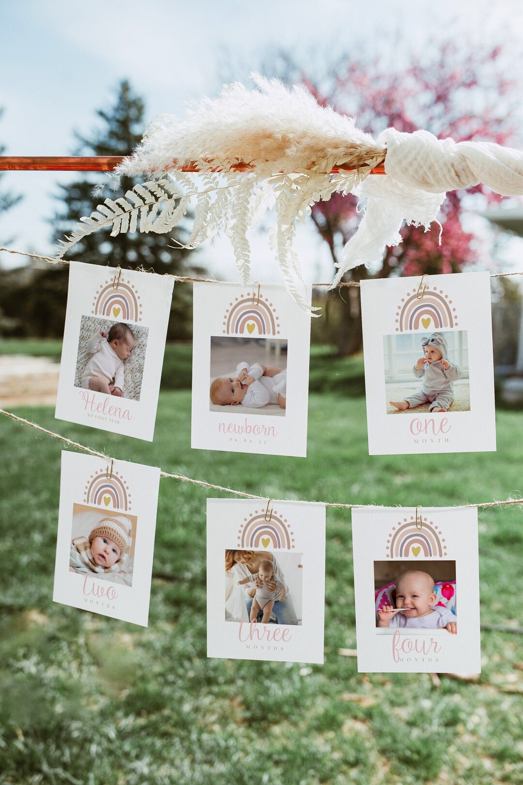 First Birthday Photo Banner, 1st Birthday Photo Banner, Pastel Rainbow ...