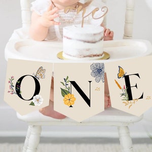 EVA | Wildflower High Chair Banner, ONE high chair banner 1st birthday girl, Our Little Wildflower Banner, Floral One Banner Elegant Chair