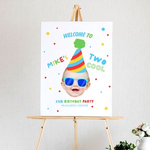 Twee cool verjaardag welkomstbord, 2e verjaardag welkomstbord foto, foto verjaardag welkomstbord afdrukbaar, jongen tweede verjaardag teken decoraties