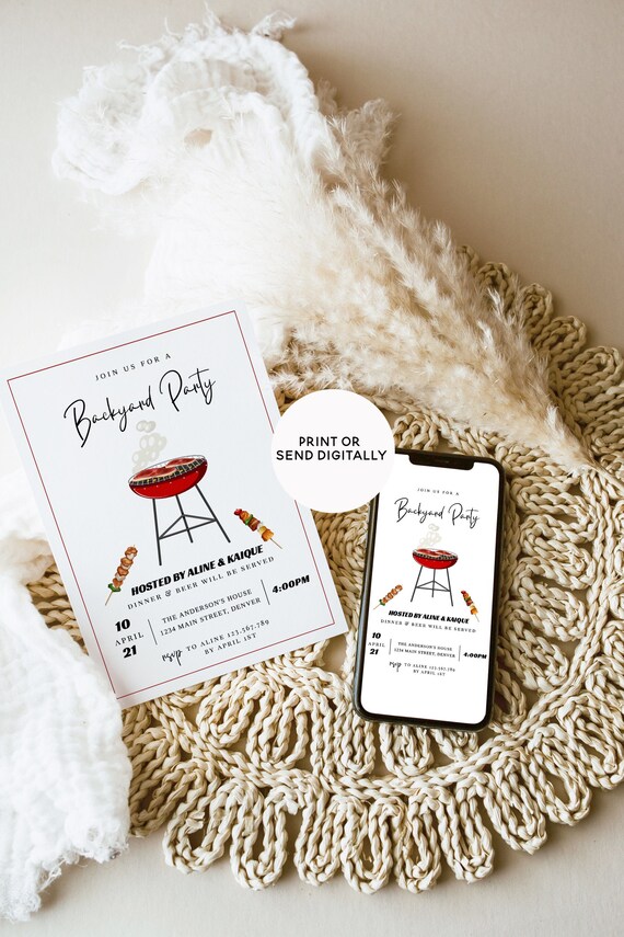 Backyard BBQ Party Invitation Template, Birthday, Baby Shower, Couples Shower, Garden Party, Summer Graduation Party Invitation, TEMPLETT