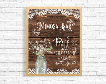 Mimosa Bar Sign, Printable Mimosa Bar Sign, Rustic Mimosa Bar Sign, Bridal Shower Sign, Bubbly Bar Sign, Wedding Bar Sign, Brunch and Bubbly