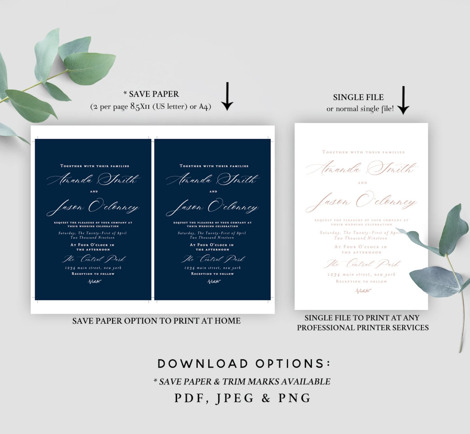 Calligraphy Wedding Invitation Template Elegant Wedding | Etsy