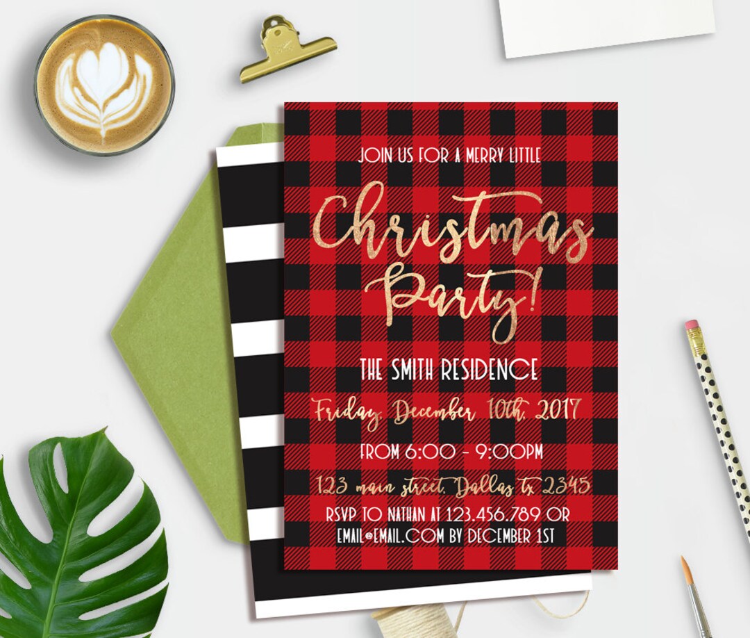 Buffalo Plaid Christmas Party Invitation, Flannel and Frost Invitation ...