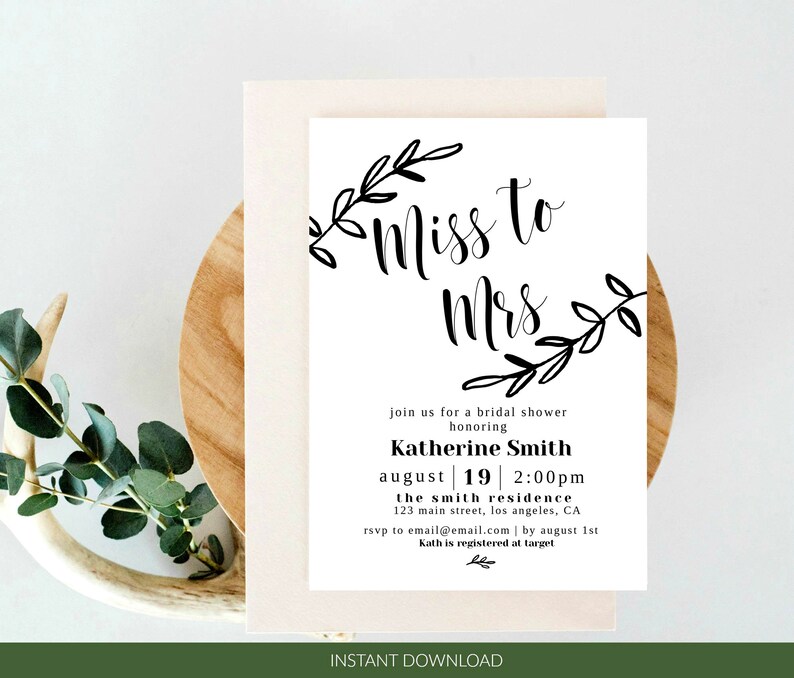 Templett INSTANT DOWNLOAD Editable Bridal Shower Invitation Rustic Bridal Shower Invitation Template Miss To Mrs Invitation Printable