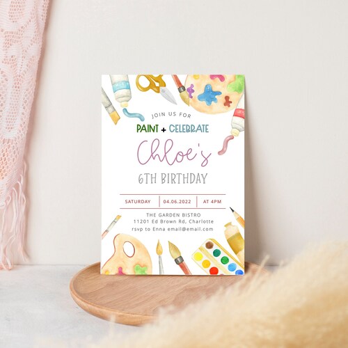 Paint Party Invitation Template Art Party Birthday Invite Etsy