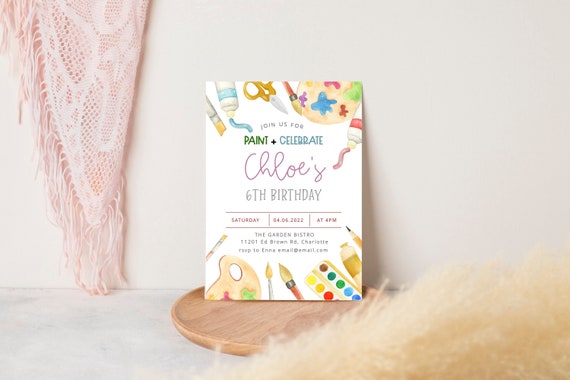 Painting Birthday Invitation Template, Art Birthday Invite, Painting Birthday Party Girl, Editable DIY Invitation, Instant Download