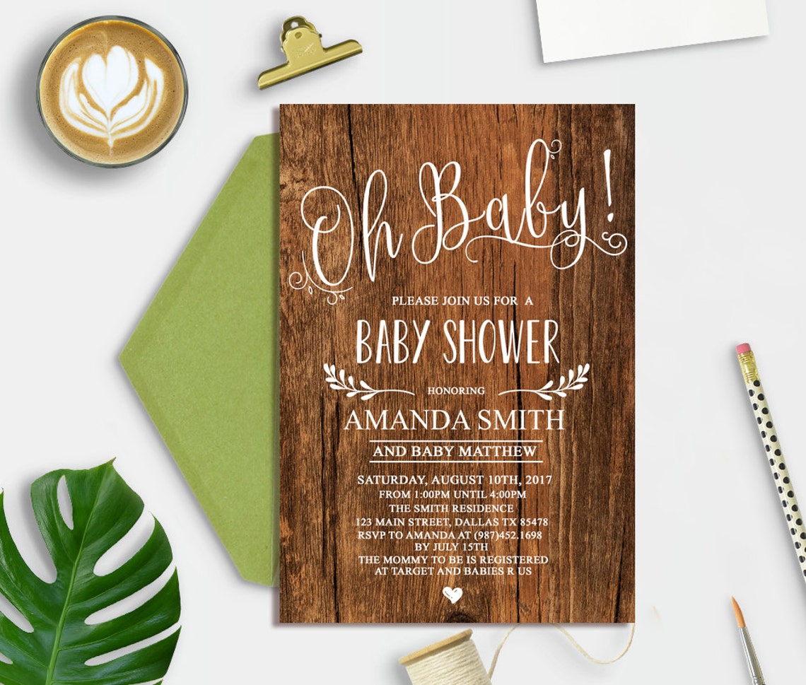 Rustic Wood Baby Shower Invitation Baby Shower Invitation Etsy