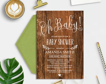 Rustic Wood Baby Shower Invitation, Baby Shower Invitation Woodland, Gender Neutral Baby Shower Invite, Country Baby Shower Invitation