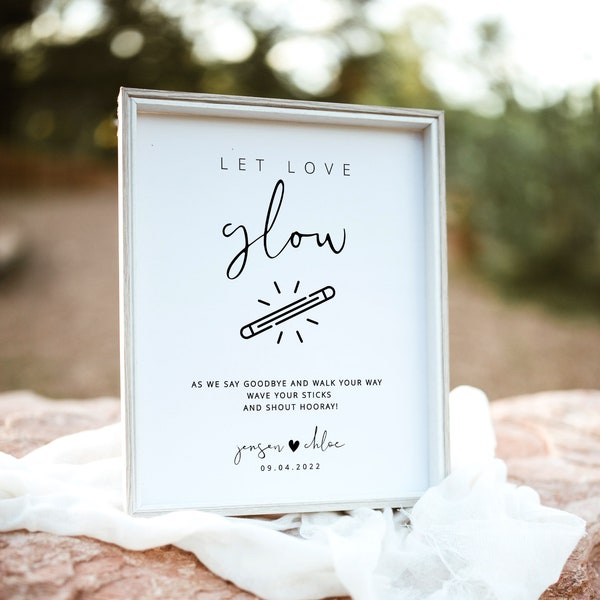 CIARA Let Love Glow Wedding Sign, Wedding Send Off Ideas for night, Send Off Sign Printable, Wedding Glow Stick Sign, Boho Chic Wedding DIY