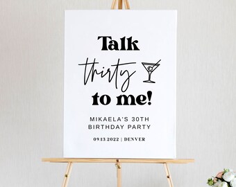 Talk Thirty To Me Sign, 30th Birthday Welcome Sign, 30th Birthday Sign, Nowoczesny znak powitalny na urodziny dla dorosłych, Dekoracje na 30 urodziny, DIY