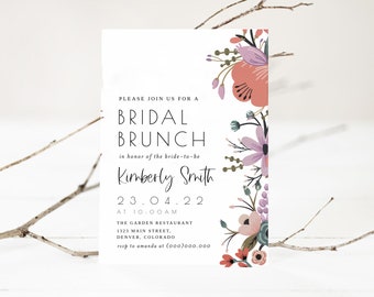 Floral Bridal Brunch Invitation Template Editable Template DIY Instant Download Modern Floral Bridal Shower Brunch Invite Printable