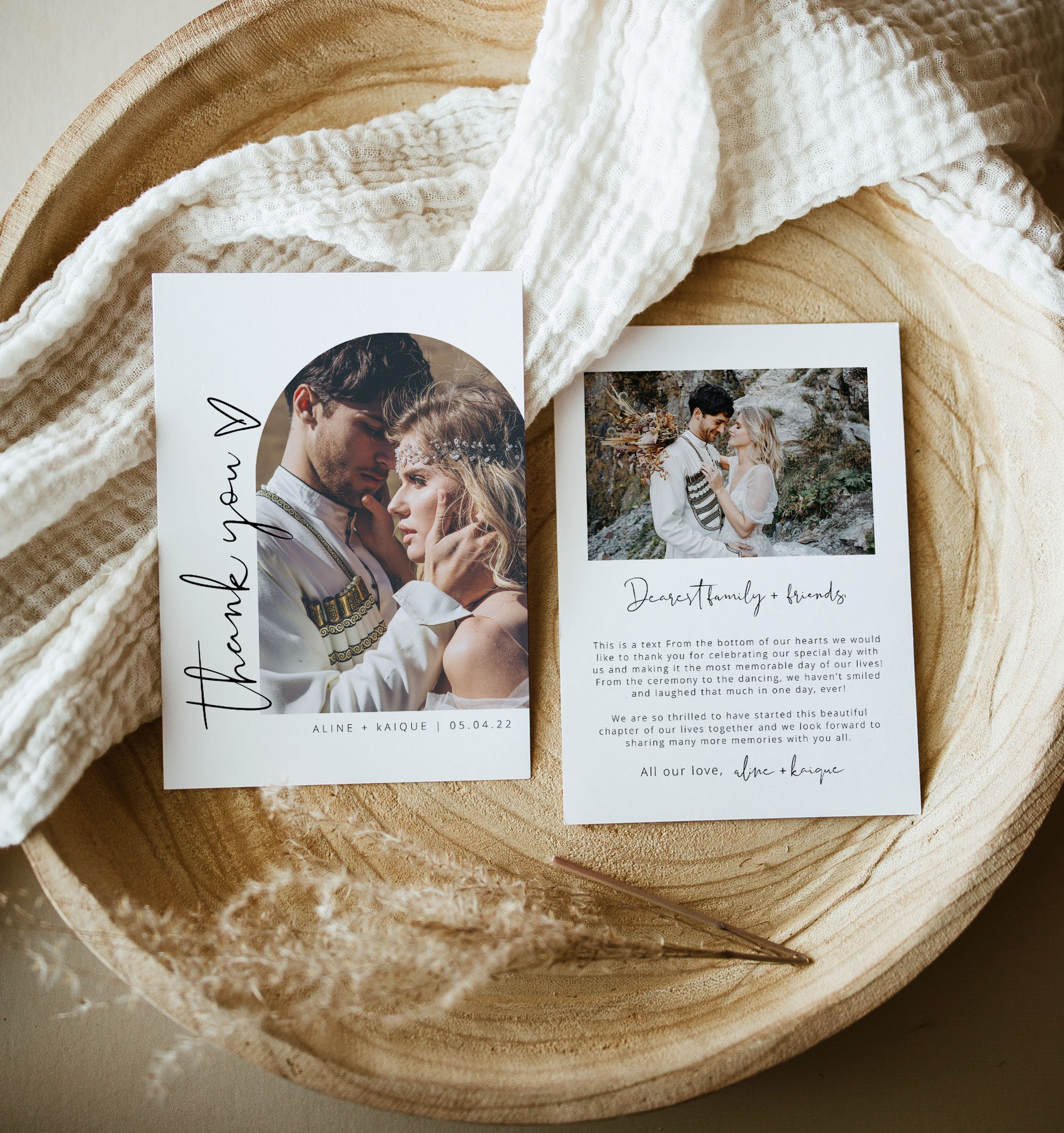 Minimalist Wedding Thank You Note, Modern Wedding Photo Thank You Card ...