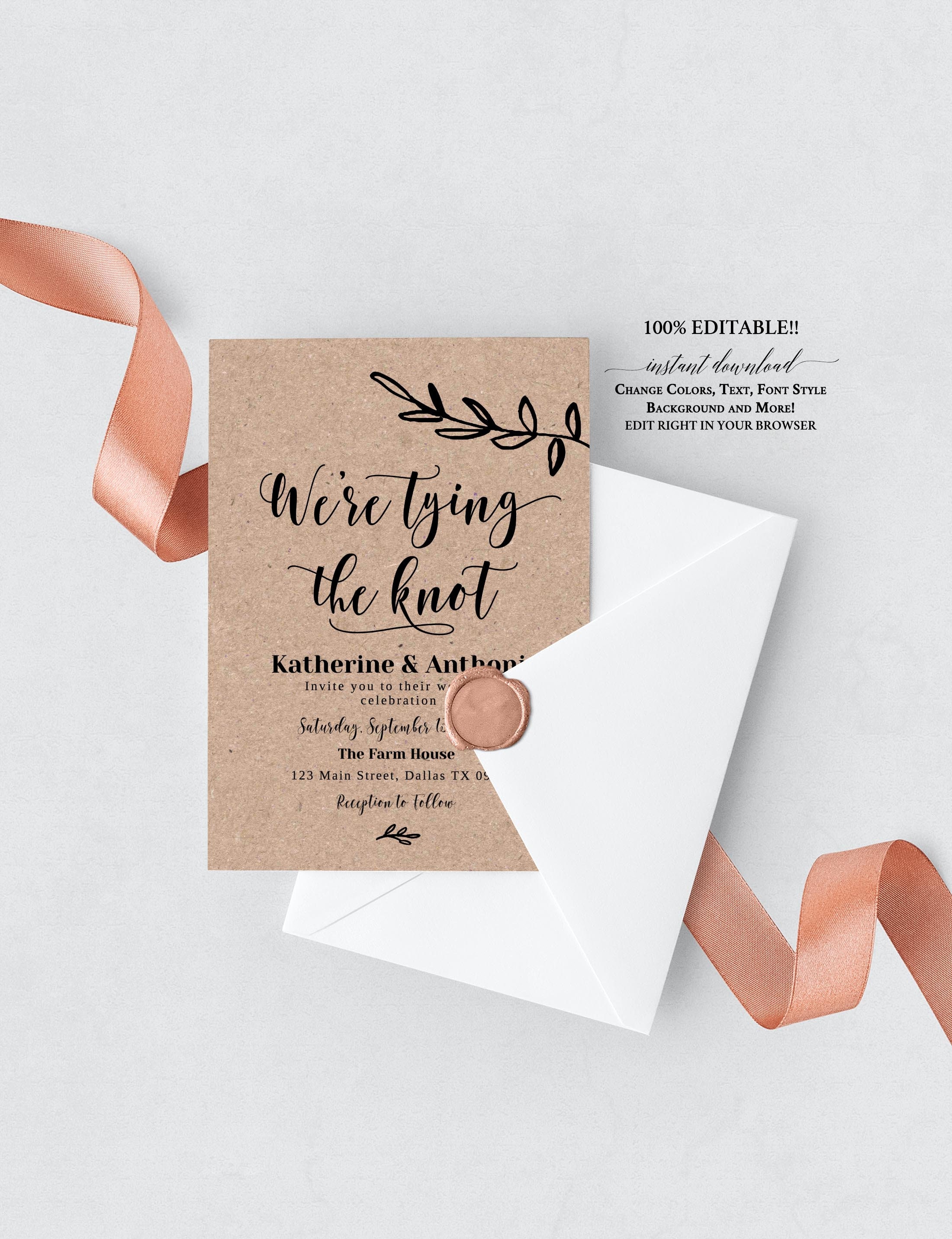 Wedding Invitation Template Download Rustic Wedding - Etsy UK