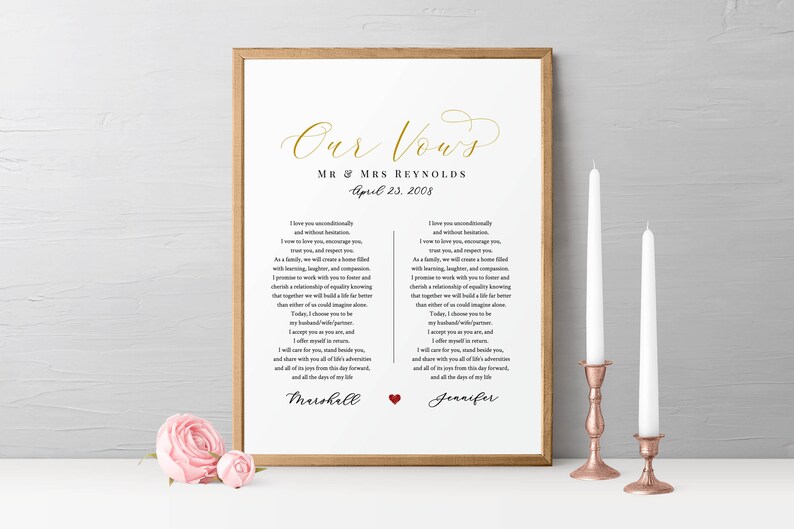 Digital Download Gift, Wedding Vow Frame, Wedding Vow Keepsake Printable, Anniversary Gift, Wedding Vow Art, First Anniversary, image 2