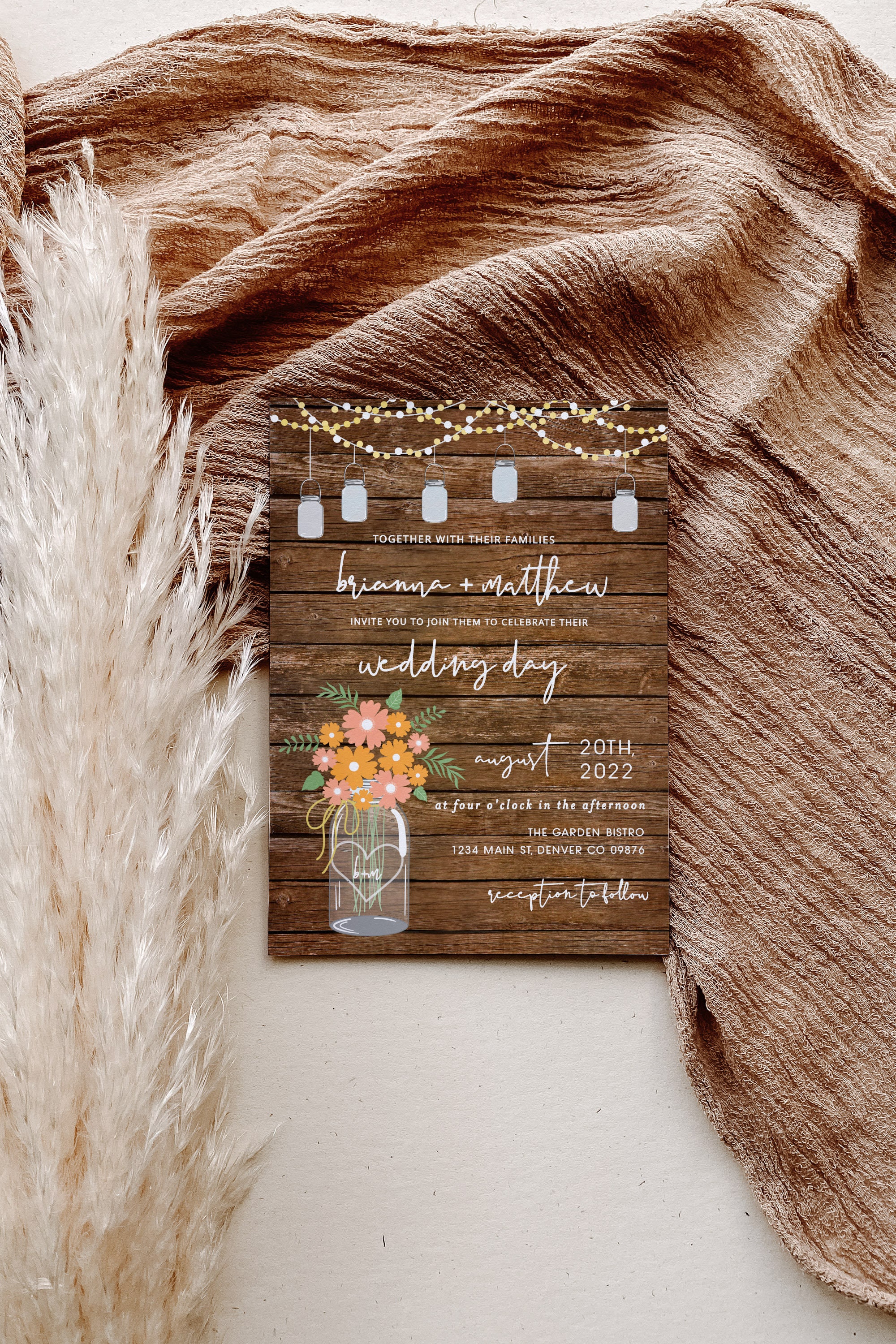 Rustic Wedding Invitation Printable, Fall Wedding Invitation, Country  Wedding Invitation, Mason Jar Wedding, Autumn Wedding Invitation Evite -  Etsy, image size:2000x3000