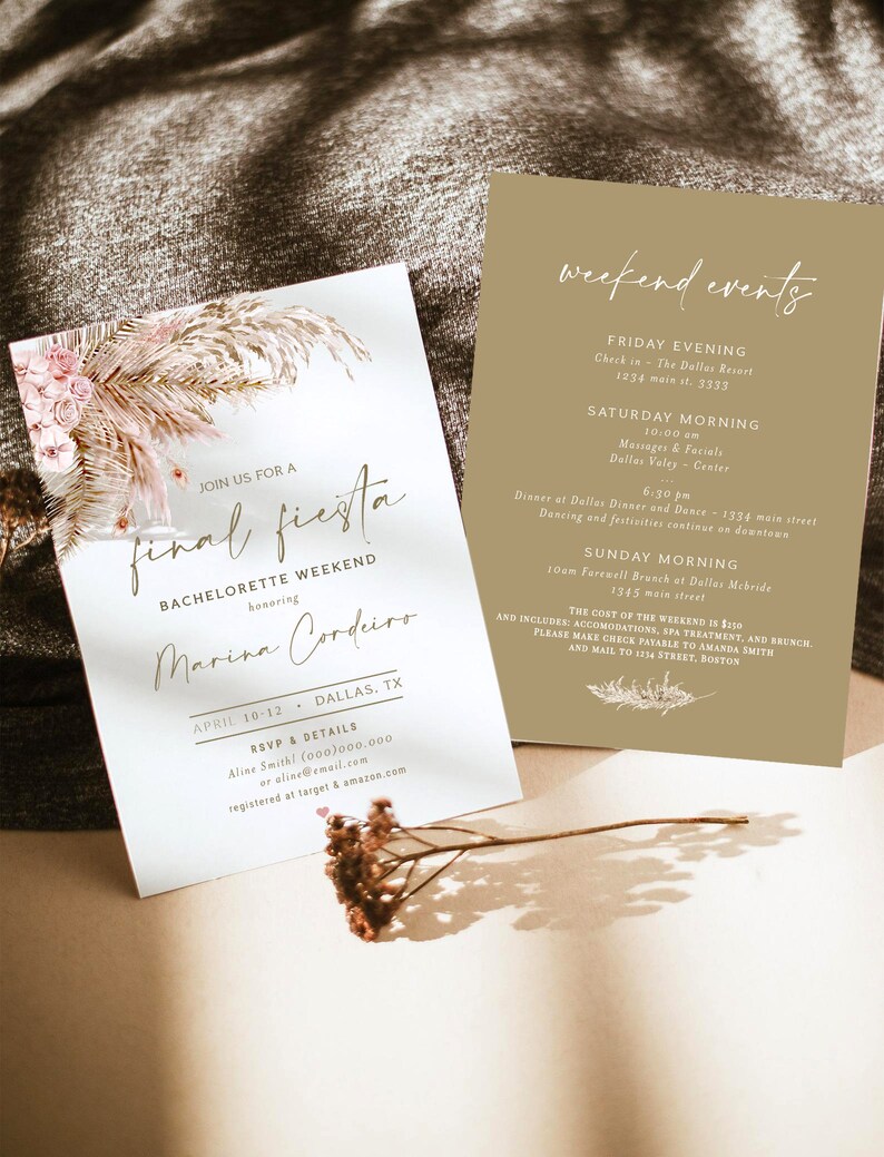 Bohemian Bachelorette Boho Bachelorette Evite Pampas Grass Bachelorette Invitation Template Final Fiesta Invite Pampas Bachelorette