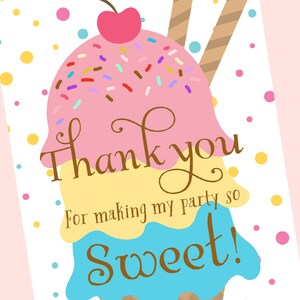Ice Cream Thank You Card Printable, Ice Cream Birthday Theme, Thank You Card Note, Printable Thank you card - Instant Download