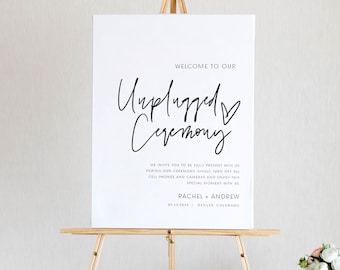 Ellia | Modern Unplugged Wedding Sign Template, Minimalist Unplugged Ceremony Sign Printable,Modern Wedding Reception Signs, Unplugged Signs