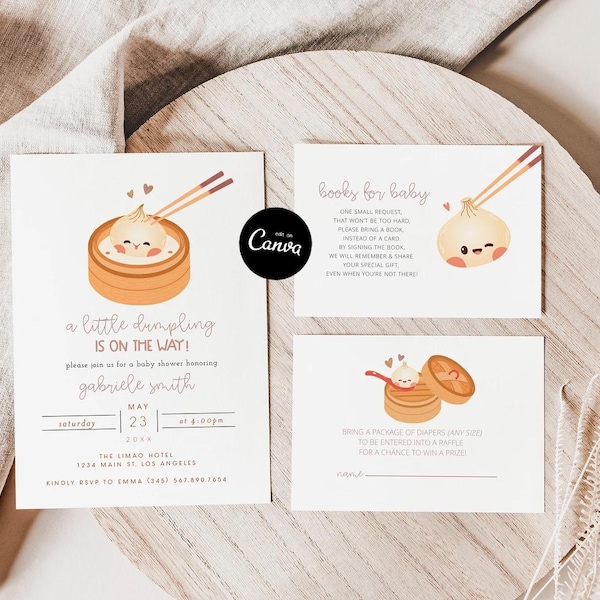 Little Dumpling Baby Shower Invitation Set, Dumpling Baby Shower Invitation, Bao Dumpling Baby Shower Bundle, Books for Baby, Diaper Raffle