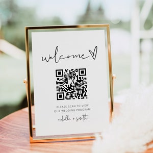 QR Code Hochzeit Programm Schild, Scan QR Code für Die Bestellung des Service, Minimalist Hochzeit Programm Schild, Moderne Hochzeit Programm Ideen, QR Code Schild