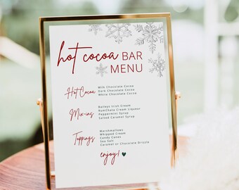 Hot Cocoa Bar Menu Template, Hot Chocolate Bar Menu Modern, Holiday Party Bar Menu Sign, Christmas Food Menu, Christmas Hot Cocoa Bar Sign