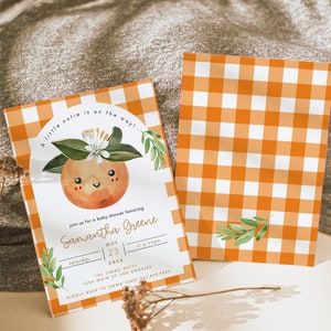A Little Cutie is On The Way Baby Shower Invitation, Clementine Baby Shower Invitation, Citrus Baby Shower Invite,Orange Blossom Baby Shower