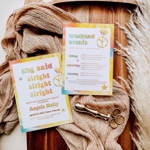 She Said Alright Alright Alright, Dazed and Engaged Bachelorette Invitation, Boozed and Confused, Retro Bachelorette Invite, Groovy 70&#39;s
