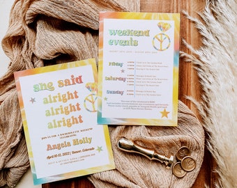 She Said Alright Alright Alright, Dazed and Engaged Bachelorette Invitation, Boozed and Confused, Retro Bachelorette Invite, Groovy 70's