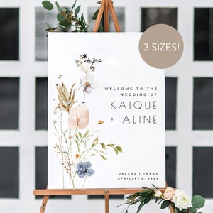 Dahlia | Wildflower Wedding Welcome Sign, Boho Wedding Welcome Sign Template, Modern Welcome Sign, Printable Minimalist Wedding Signs